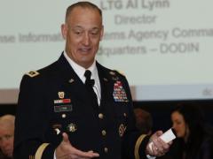 Lt. Gen. Alan Lynn, USA, commander of Joint Force Headquarters–DODIN and DISA, forecasts future requirements and needed solutions to protect the Defense Department from cyber attacks during an AFCEA D.C. Chapter event. Photo by Michael Carpenter