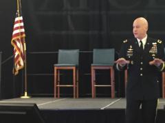 Maj. Gen. John B. Morrison Jr., USA, commanding general, U.S. Cyber Center of Excellence and Fort Gordon, Georgia, offers welcoming remarks at AFCEA’s first Cyber Education, Research and Training Symposium.