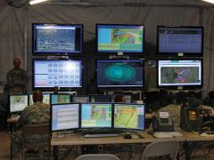 A tactical operations center monitors an NIE. Securing cyber capabilities, starting in the laboratory then extending to the field, is a priority for the U.S. Army.