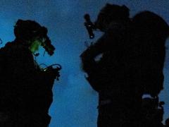 Two U.S. Army special forces soldiers conduct radio checks during Exercise Combined Resolve in December, which included special operations forces from Ukraine. The U.S. Special Operations Command is pursuing multiple approaches to establish communications links with special forces and partner nations, and these approaches may become part of conventional force operations. U.S. Army photo
