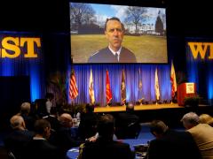 Adm. John Richardson, USN, chief of naval operations, speaks to the West 2019 audience via videoconference.