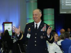 Lt. Gen. Alan Lynn, USA, director of the Defense Information Systems Agency and commander, Joint Force Headquarters–Department of Defense Information Networks, addresses cyber-based network issues at MILCOM 2016 in Baltimore. Photos by Mike Carpenter