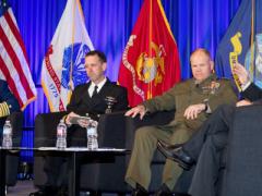 Service chiefs (l-r) from the U.S. Coast Guard, Navy and Marine Corps discuss critical issues they are confronting. Photo by Michael Carpenter