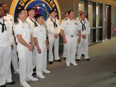 Crews from the USS Nebraska and the USS Omaha visit the U.S. Strategic Command headquarters at Offutt Air Force Base, Nebraska, on June 22. To add information technology needed in part to support its strategic deterrence missions, the command has selected HP Enterprise Services to provide IT services over the next five years. Credit: STRATCOM