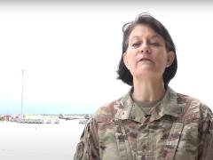 Gen. Patrice A. Melançon (USAF), executive director, Tyndall Air Force Base Reconstruction Program Management Office, U.S. Air Force, speaking at the AFWERX Fusion2020 event last week, highlights the steps the service is taking to rebuild the base. Credit: AFWERX
