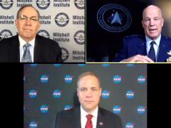 U.S. Space Force Chief of Space Operations Gen. John “Jay” Raymond and NASA Administrator Jim Bridenstine announce a new memorandum of understanding between the two organizations during a virtual event hosted by the Mitchell Institute.