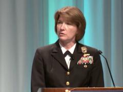 The cybersecurity problem is not going away for the military, warns retiring Vice Adm. Nancy Norton, USN, pictured at the AFCEA Defensive Cyber Operations Symposium in Baltimore in 2018.