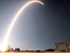 A Falcon 9 rocket launches on January 6, 2020, at Cape Canaveral, Florida. The rocket, carrying an installment of Starlink satellites, was the first official launch of the U.S. States Space Force. In its second budget request to Congress, the service is seeking $24.5 billion to ensure space resiliency and dominance for the U.S. military. Credit: Air Force Airman 1st Class Zoe Thacker