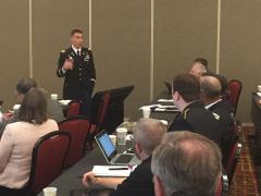 ol. Paul Stanton, USA, commander, Cyber Protection Brigade, leads his subgroup during a workshop on research and development supporting the cyber training environment and tools at the Cyber Education, Research and Training Symposium.