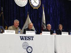 U.S. Navy, Marine Corps and Coast Guard officers speak during a panel at WEST 2020.