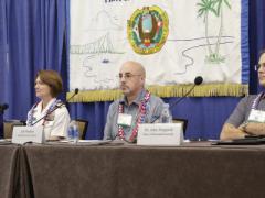 Speakers at a TechNet Asia-Pacific 2018 panel on achieving cyber resilience in the Indo-Pacific region are (l-r) Jodi Ito, ISO, University of Hawaii; Vice Adm. Nancy Norton, USN, director, DISA and commander, JFHQ DODIN; Jeff Watkins, Commercial Solutions for Classified, NSA; and John Zangardi, CIO, DHS. Credit: Bob Goodwin Photography