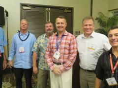 Industry leaders took on the tough topic of cybersecurity and mission assurance at AFCEA TechNet Asia Pacific, l-r: Adm. Richard Macke, USN (Ret.); Douglas Booth, Lockheed Martin; Chris Smith, At&T; Earl Matthews, DXC Technology; Ward Heinke, ForcePoint; and John Merlino, Axis Communications.