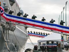 The latest littoral combat ship to be commissioned, the USS Sioux City, is "a capable and lethal and tough ship,” designed to combat asymmetric threats, says Chief of Naval Operations Adm. John Richardson, USN. Credit: LCS Team Freedom