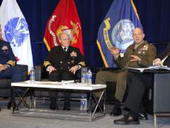 The chiefs of the sea services discuss challenges facing the services during WEST 2020. Photo by Michael Carpenter