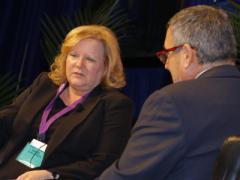 Acting federal Chief Information Officer Margie Graves and Alfred Rivera, director of DISA's Development and the Business center, discuss cyber at AFCEA's Defensive Cyber Operations Symposium.