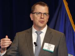 Aaron Weis, Department of the Navy chief information officer, addresses WEST 2020. Photo by Michael Carpenter