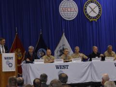 Panelists at West 2019 discuss preparing sailors for the horrors of war. Photo by Michael Carpenter