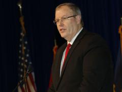 Deputy Secretary of Defense Robert O. Work describes the difficulties facing the U.S. military to the audience at West 2015 in San Diego.