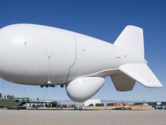 A JLENS aerostat is seen here on White Sands Missile Range. Earlier today, a JLENS aerostat detached from its mooring and has since been grounded.