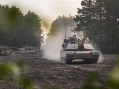 M1A2 Abrams tanks take part in a May 2019 exercise in Poland. U.S. Army officials plan a massive exercise, Defender-Europe early next year. It will be the largest of its kind in 25 years.  Photo Credit: Sgt. Thomas Mort