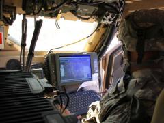 A Soldier from 2nd Brigade, 1st Armored Division uses the Joint Capabilities Release (JCR) during a U.S. Army Network Integration Evaluation (NIE). The successor to the Force XXI Battle Command Brigade and Below (FBCB2) system, the JCR will be a bridge to the Joint Battle Command-Platform, or JBC-P.