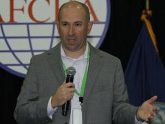 Stephen Wallace, DISA’s chief technology officer and director of the agency’s Emerging Technologies Directorate, addresses TechNet Cyber in Baltimore. Photo by Michael Carpenter