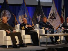 The three sea service chiefs describe their resource challenges in the final panel at WEST 2022. Photo by Michael Carpenter