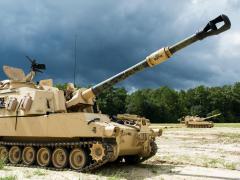 M109A6 Paladin self-propelled howitzers from Battery B, 1st Battalion, 9th Field Artillery Regiment “Battlekings,” 2nd Armored Brigade Combat Team, 3rd Infantry Division, sit ready to fire at Fort Stewart, Georgia, September 11, 2014. Credit: U.S. Army/Staff Sgt. Richard Wrigley
