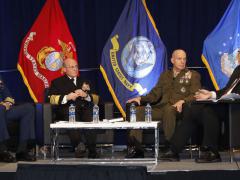 At WEST 2020, the sea service chiefs discuss the impact of the coronavirus on operations. Photo by Michael Carpenter