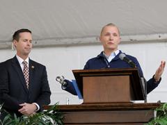 U.S. Rep. Rodney Davis (R-IL) and U.S. Army veteran Garrett Anderson speak of the critical need for the Chez Family Foundation Center for Wounded Veterans in Higher Education – University of Illinois at Urbana-Champaign.