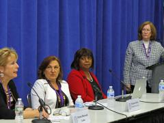 Panelists discuss women in the cyber workforce during a session at the Defensive Cyber Security Symposium.