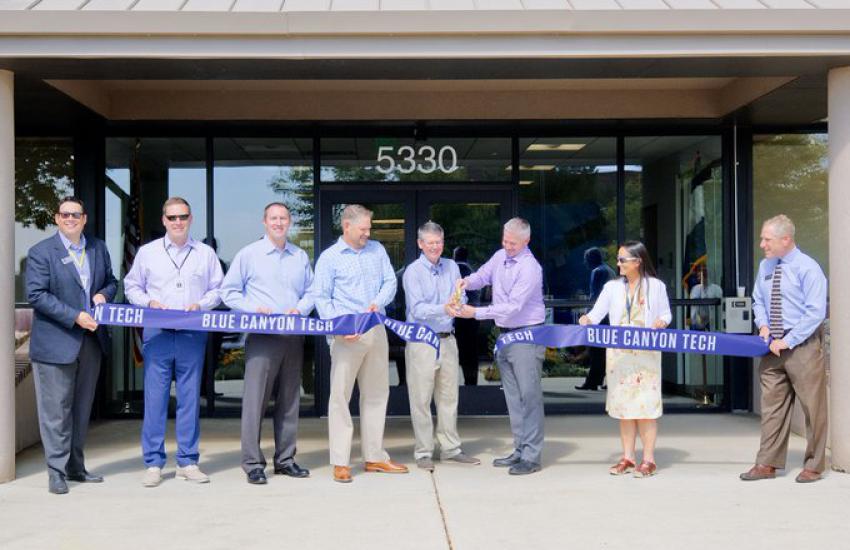 Blue Canyon opens a new CubeSat factory near Boulder, Colorado, with Boulder Chamber of Commerce officials in attendance. Credit: Blue Canyon
