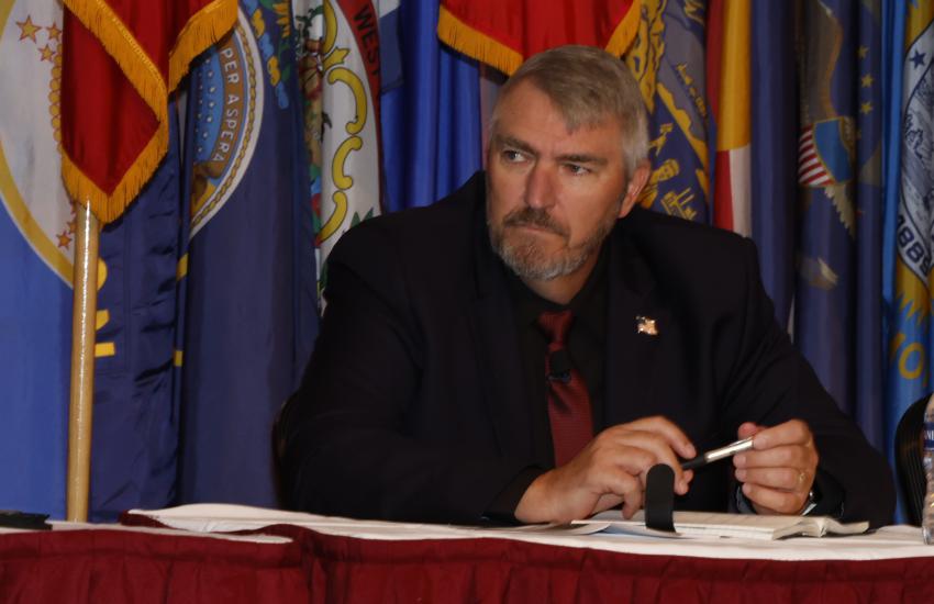 Maj. Gen. Peter A. Gallagher, USA (Ret.), senior vice president for Technology and Solutions, CACI, speaks during a panel. Photo By: Michael Carpenter.