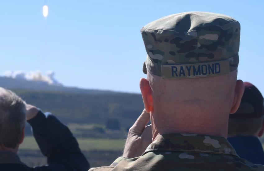 U.S. Space Force Gen. John W. “Jay” Raymond, former chief of Space Operations, looks on as the National Reconnaissance Office mission (NROL-87) aboard a SpaceX Falcon 9 rocket launches from Vandenberg Space Force Base, California, in February 2022. The NRO will continue to rely on the Eastern and Western Range launch areas, but the ability to launch from global partner sites in the United Kingdom and New Zealand has given the office greater flexibility. Credit: U.S. Space Force photo by Airman 1st Class Rya