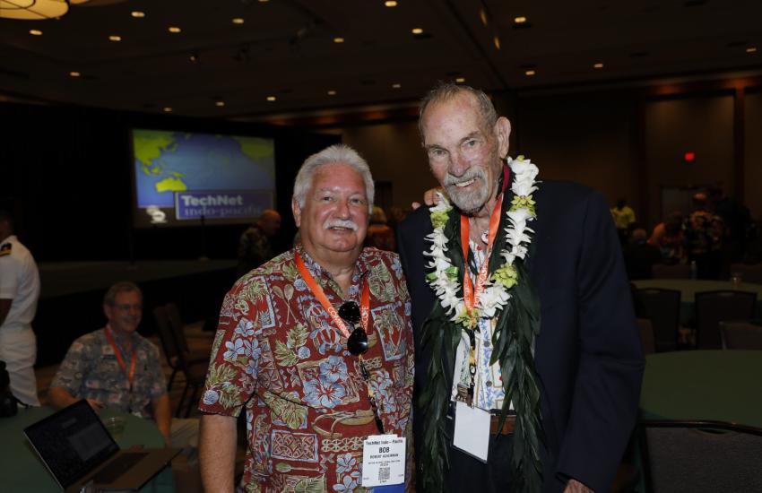 Robert K. Ackerman, left, former editor in chief of <i>SIGNAL</i> Magazine, stands with Rear Adm. Richard Macke, USN (Ret.), at TechNet Indo-Pacific in April 2022.