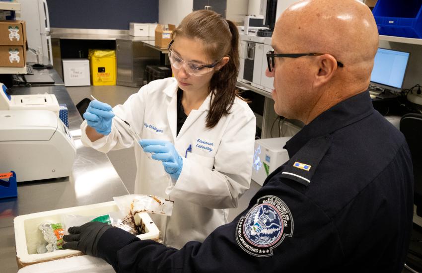 Forensic scientists work with law enforcement and border protection agencies to examine substances. Credit: CBP photo by Jerry Glaser