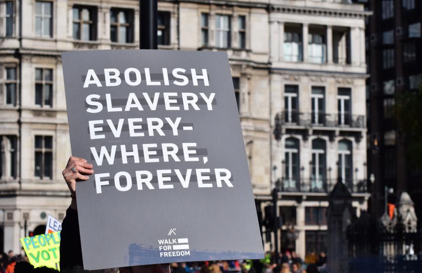A protest and awareness campaign against slavery was held in London in 2019. Contact: Amani A/Shutterstock