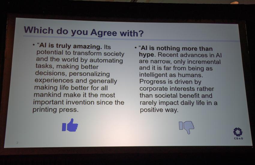 William Streilein, CTO at the DoD Chief Digital and Artificial Intelligence Office asks the TechNet Indo-Pacific 2023 audience for their opinion on AI.