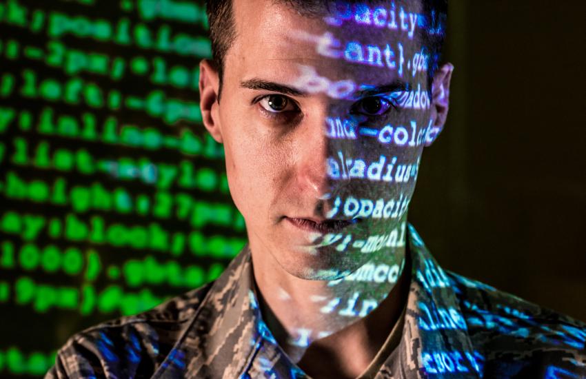 Tech Sgt. Kyle Hanslovan, a cyber-warfare specialist with the Cyberspace Operations Group of the Maryland Air National Guard, is now as the CEO of a cyber security start up firm. Credit: J.M. Eddins Jr., U.S. Air Force.