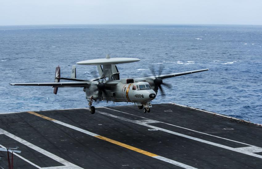 An E2C Hawkeye lands aboard the aircraft carrier USS Theodore Roosevelt. Credit: Mass Communication Specialist 3rd Class Alex Perlman, U.S. Navy