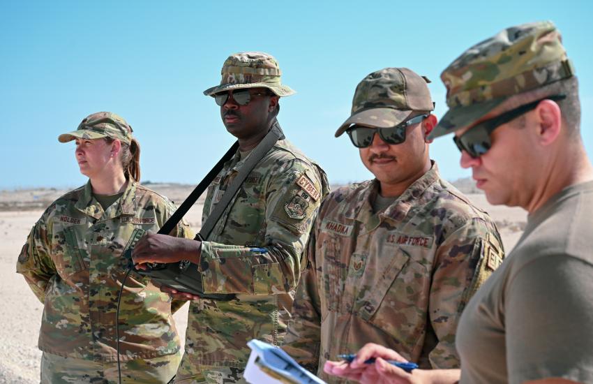 Members of Task Force 99 perform a demo of in-development technologies at Al Udeid Air Base, Qatar, November 2022. USAF Photo by Senior Airman Micah Coate