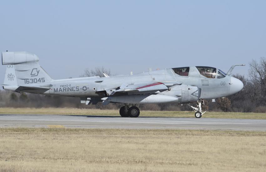 Final takeoff of the United States Marine Corps EA-6B on November 29, 2018. In the future, systems like this one could have their critical raw materials recycled after decommissioning. Credit: Greg L. Davis, U.S. Air Force