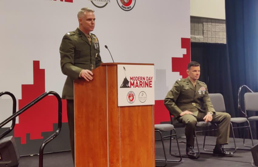 Maj. Gen. Marcus Annibale speaks at a panel in Modern Day Marine 2024.
