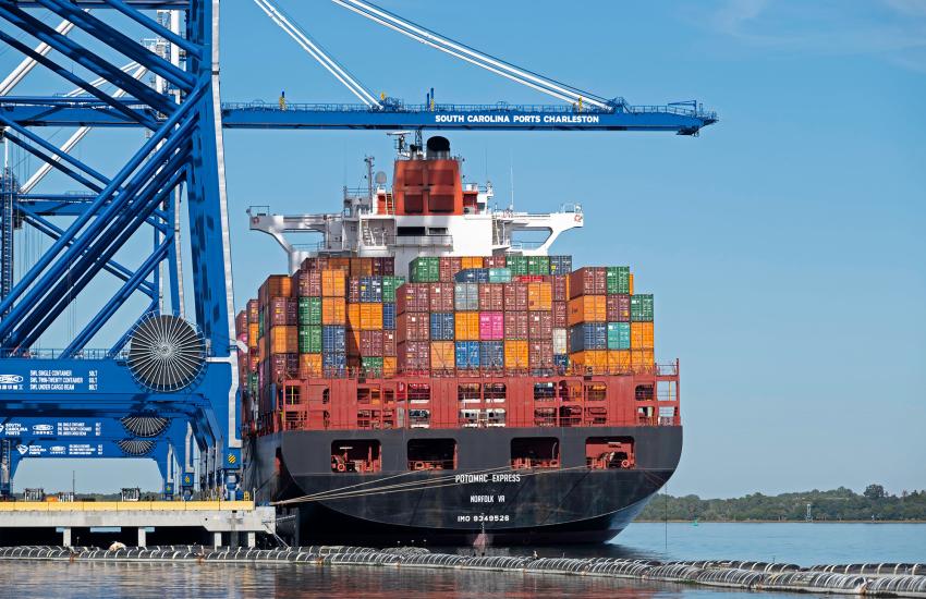 A 306-meter U.S. flagged container ship moors at Leatherman Terminal in Charleston Harbor, South Carolina Credit: Daniel Wright98/Shutterstock
