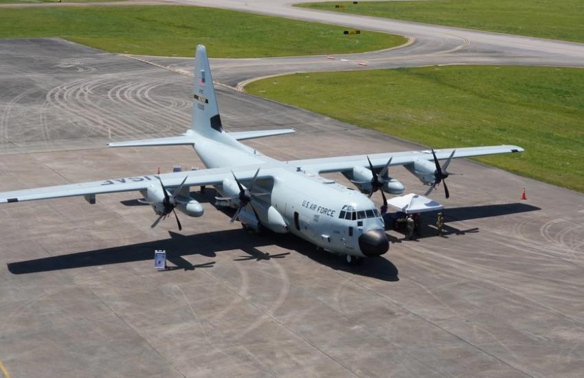 The 53rd Weather Reconnaissance Squadron flies a specialized version of the C-130, pictured on the tarmac in Jackson, Mississippi, in May 2023, during the 2023 Hurricane Awareness Tour with the National Hurricane Center and the National Oceanic and Atmospheric Administration (NOAA). Known as the WC130J, the aircraft is hardened and weatherized for flying through extreme weather during hurricanes. Credit: U.S. Air Force photo by Senior Master Sgt. Jessica Kendziorek