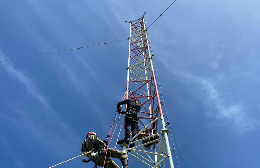 U.S. Air Force airmen from the 1st Communications Maintenance Squadron in Kapaun, Germany, conduct preventative maintenance and tower climbing training at Lajes Field in Azores, Portugal, in April 2022. The squadron is transforming into an engineering and installation squadron to better support the evolution of the 435th Communications Group and mission demands.