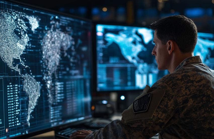 A military official oversees the control room. The Defense Operations Grid-Mesh Accelerator (DOGMA) could help officials replace older communication systems with improved ones. Photo credit: Andres Mejia-stock.adobe.com