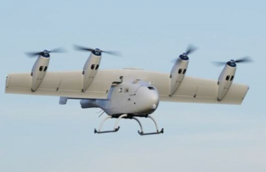 The Dufour drone is pictured midflight. This new method of delivering medical supplies by unmanned drones may solve many problems on the battlefield. Photo credit: LegionAir Tactical in Switzerland