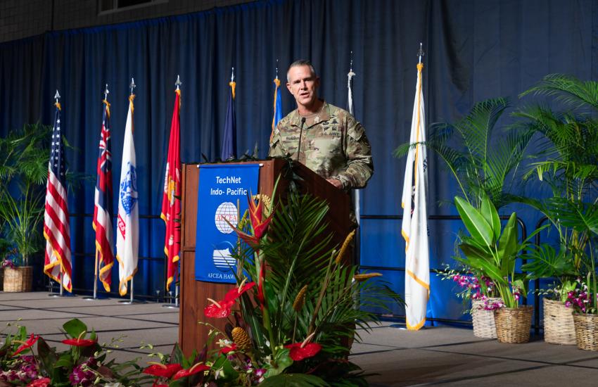 Lt. Gen. Joshua Rudd, USA, the U.S. Indo-Pacific deputy commander, speaks at AFCEA International’s TechNet Indo-Pacific conference on October 30 in Honolulu. Credit: Artistic Mindz Photography