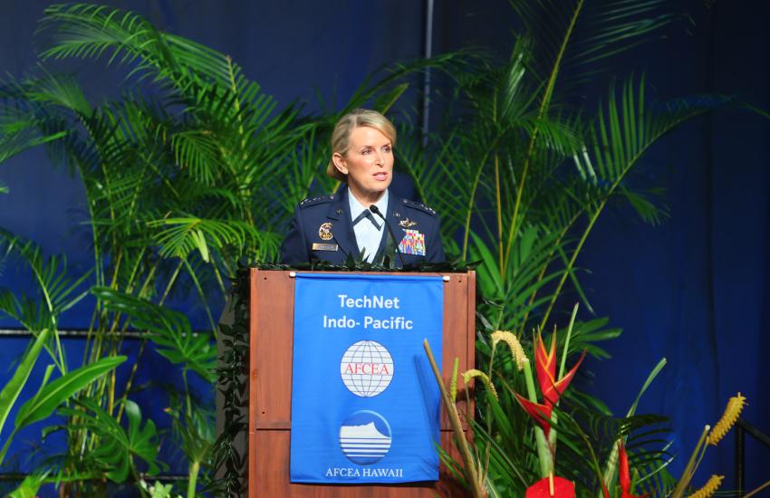 “We are particularly interested in capabilities that can establish zero-trust architecture and provide real-time insights into the cyber terrain of our systems, including their vulnerabilities, and we need solutions that protect critical enablers, such as fuel systems, from cyber attacks,” said Lt. Gen. Laura L. Lenderman, USAF, speaking at AFCEA’s TechNet Indo-Pacific Conference on October 25, 2025.  Credit: Artistic Mindz Photography 
